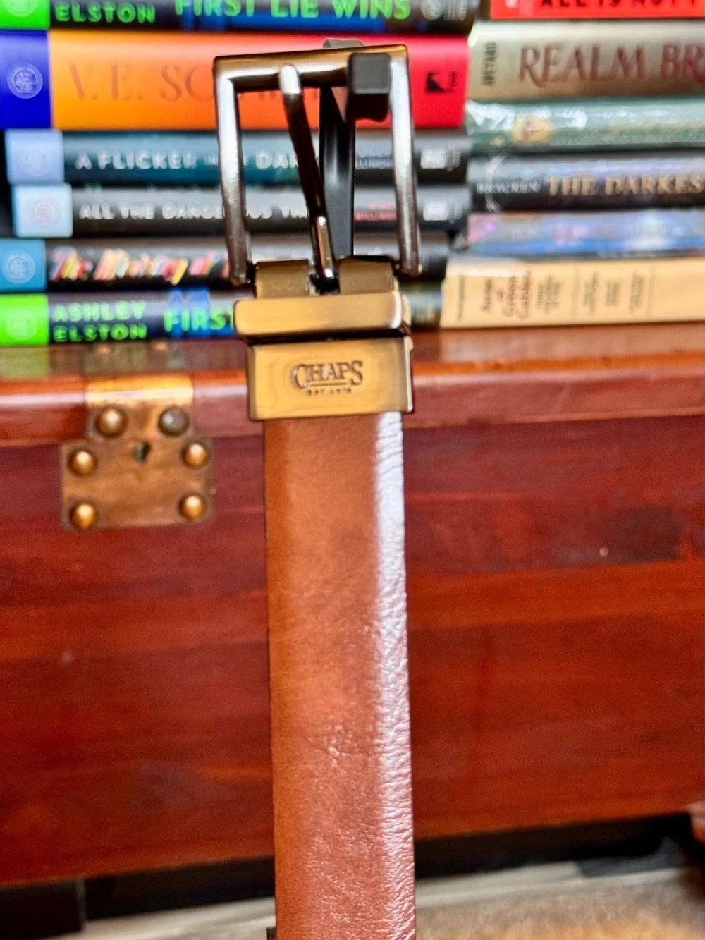 Chaps Brown Belt with Bronze-Tone Buckle
